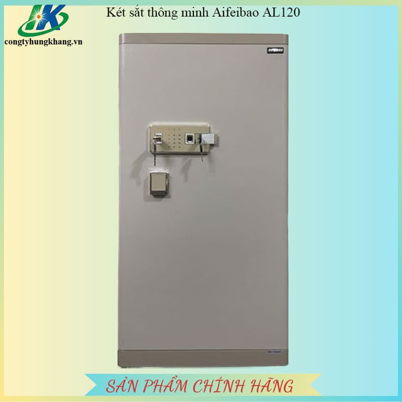 Mặt trước két sắt Aifeibao HK-M/D-120-AL màu ghi xám với chìa ở bảng khóa