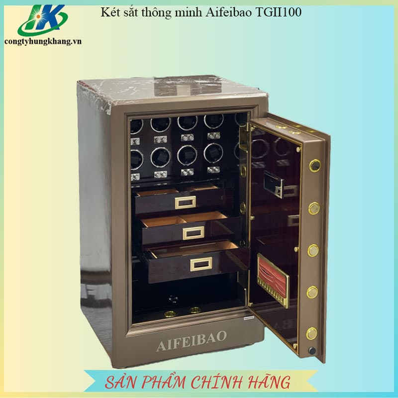 Ba ngăn kéo mở bên trong két sắt Aifeibao HK-A1/D-100-TGII tông nâu đồng