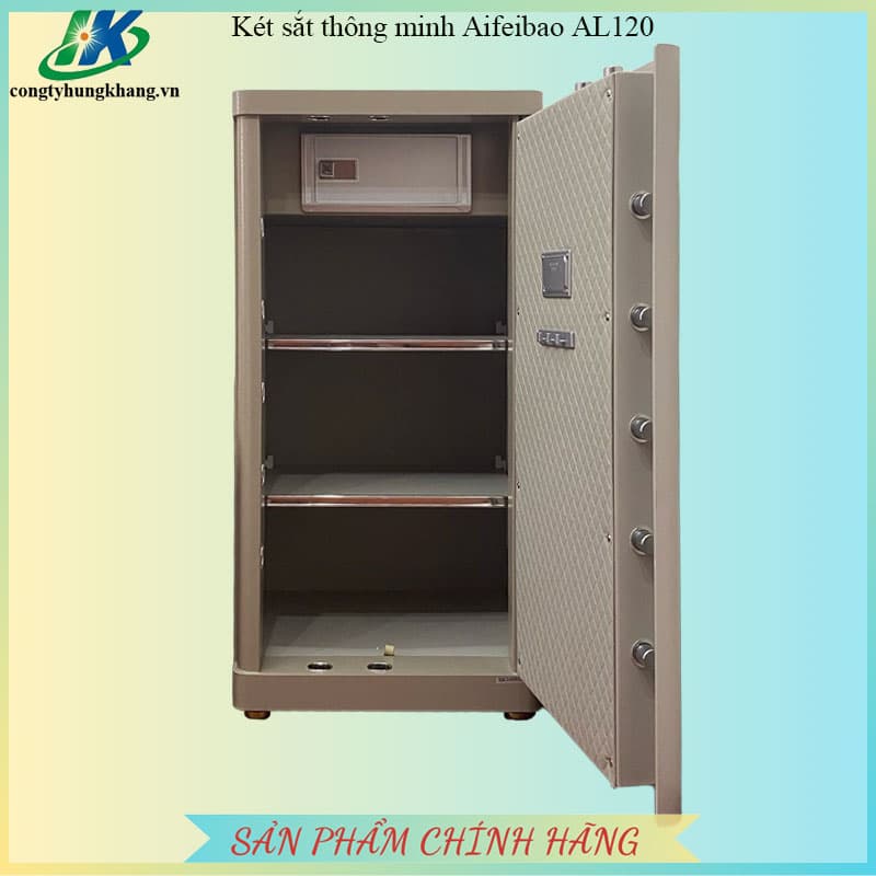 Nội thất két sắt Aifeibao HK-M/D-120-AL màu ghi xám mở cửa trong ảnh nhà phân phối