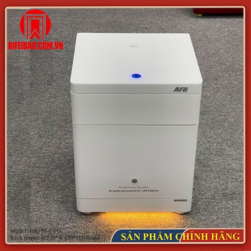 Mặt trên và mặt trước két Aifeibao HK-55-CTG màu trắng