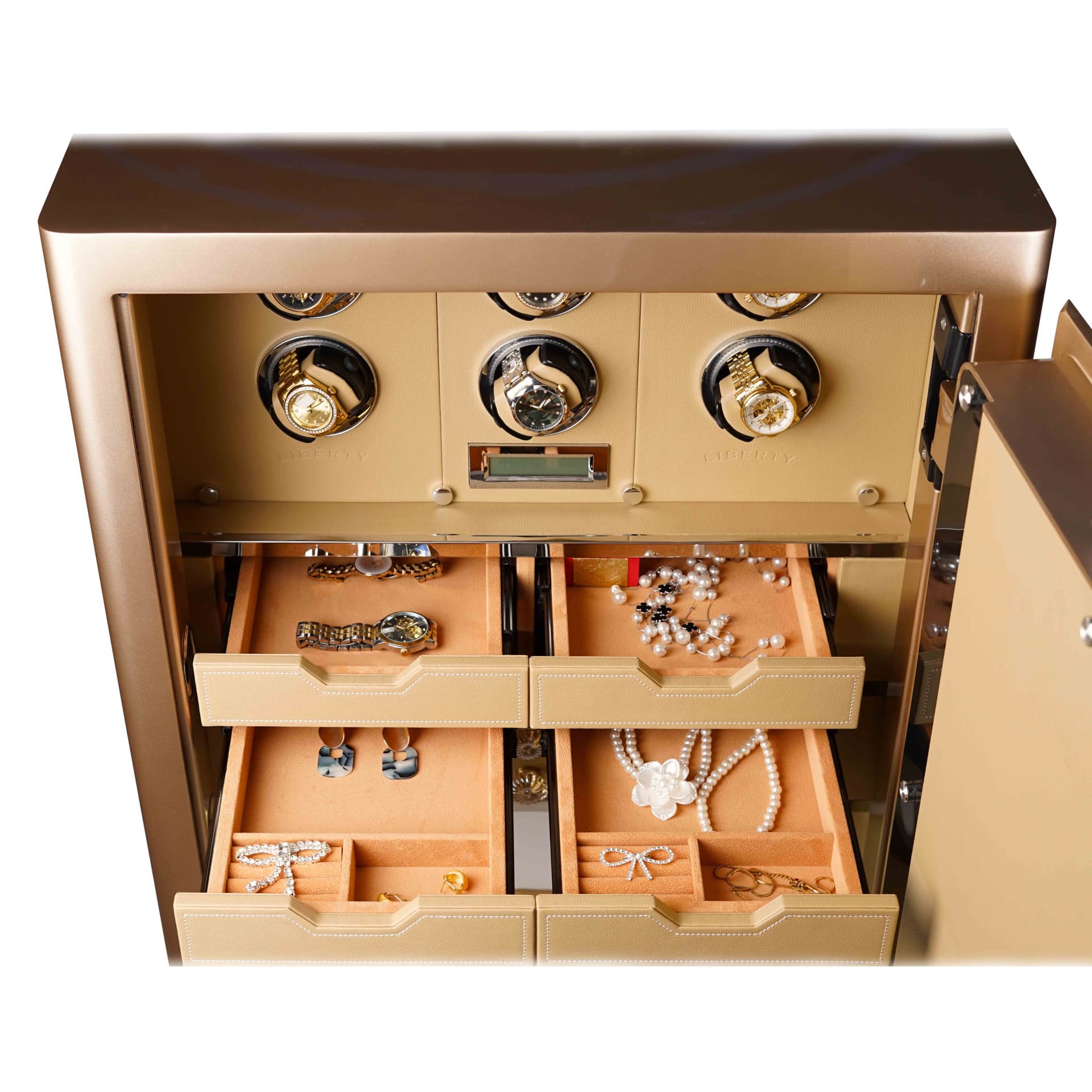 KÉT SẮT ĐỒNG HỒ CAO CẤP LIBERTY LB1500 PRO 6 WATCH WINDER VALIS - Nỉ Xám , Nỉ Vàng