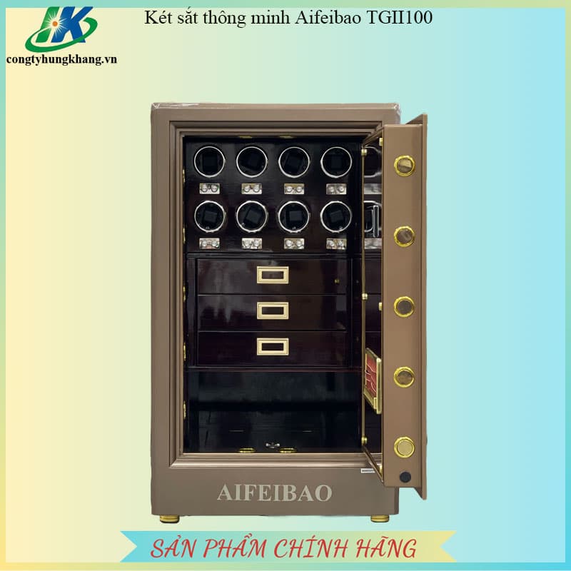 Nội thất két sắt Aifeibao HK-A1/D-100-TGII nhìn thẳng với hai hàng hộp quay đồng hồ