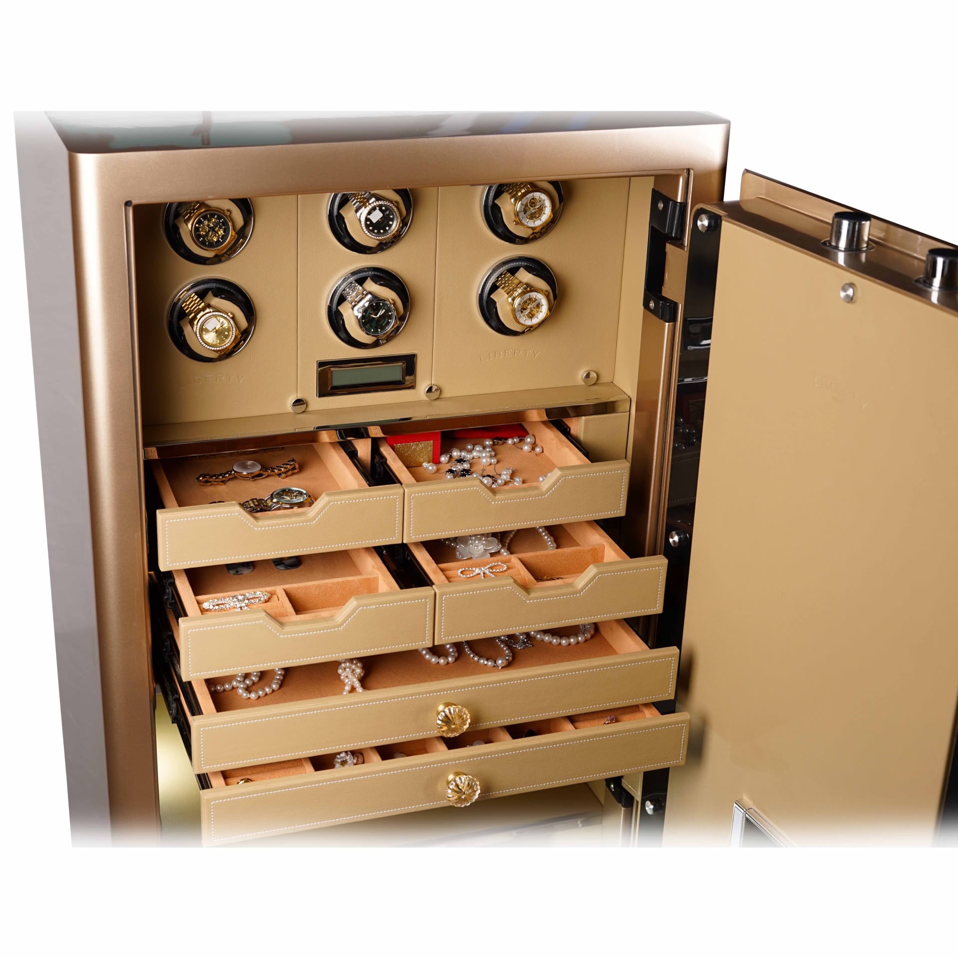 KÉT SẮT ĐỒNG HỒ CAO CẤP LIBERTY LB1500 PRO 6 WATCH WINDER VALIS - Nỉ Xám , Nỉ Vàng