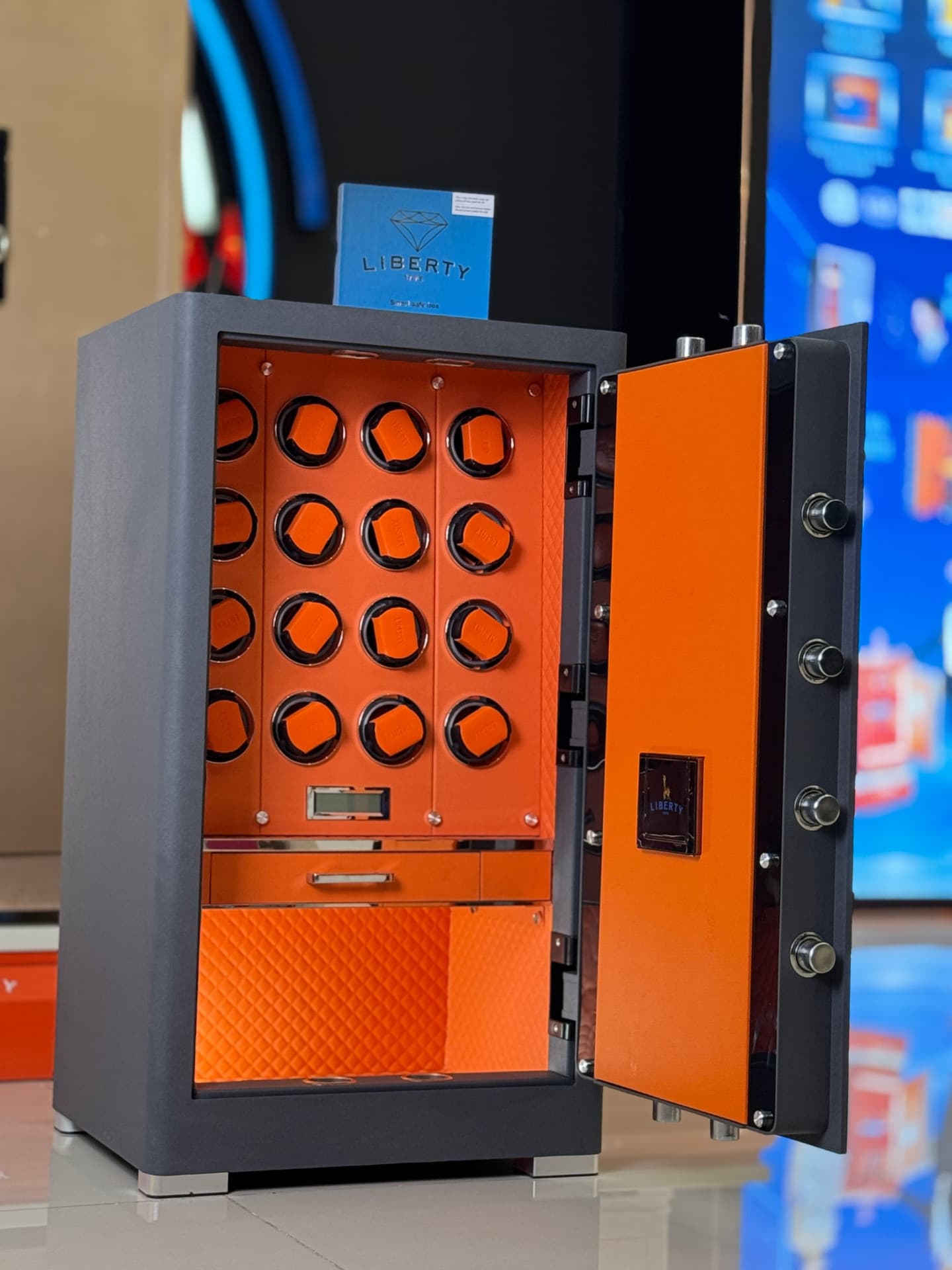 KÉT SẮT ĐỒNG HỒ CAO CẤP LIBERTY LB1000 PRO 10 WATCH WINDER 2 NGĂN KÉO - Nỉ Xám , Nỉ Vàng