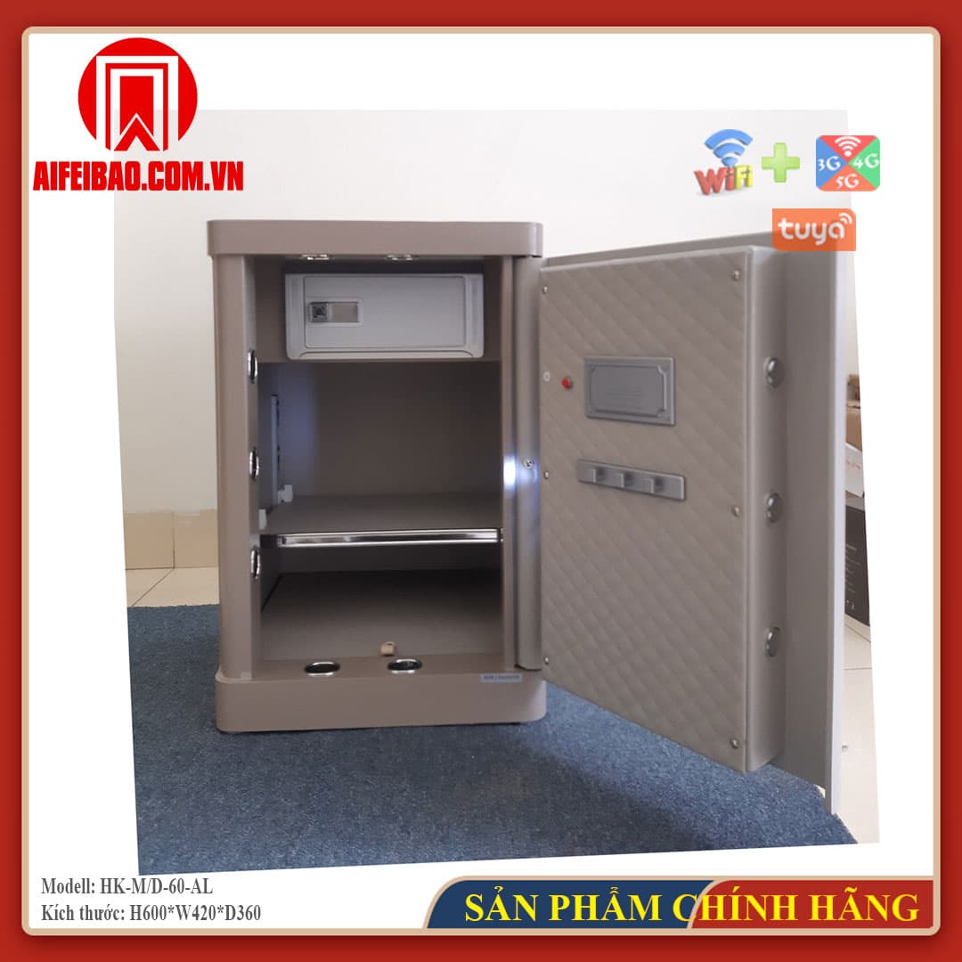Nội thất két sắt Aifeibao HK-M/D-60-AL tông xám be với đợt chia và ngăn nhỏ phía trên