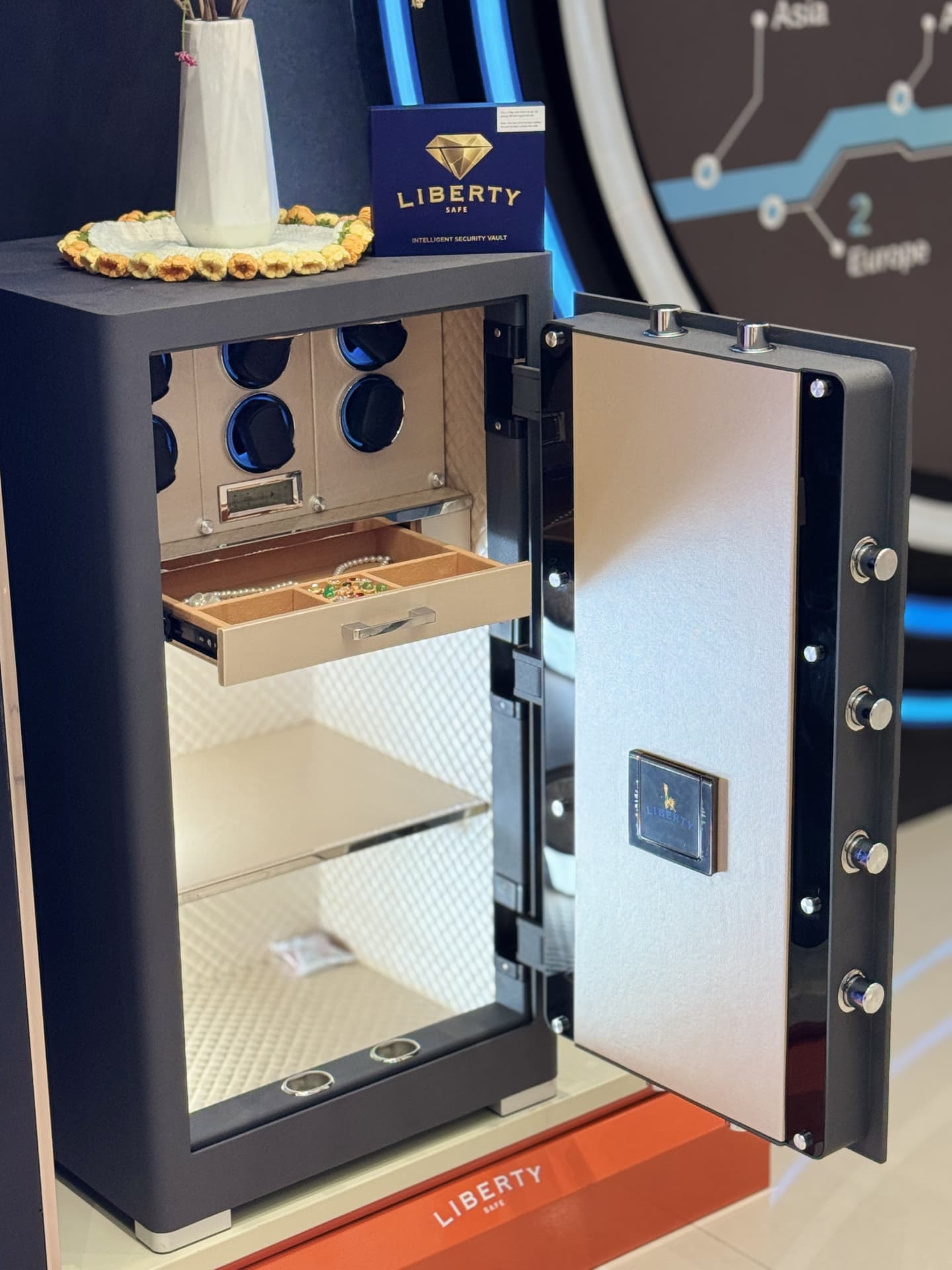 KÉT SẮT ĐỒNG HỒ CAO CẤP LIBERTY LB1000 PRO 6 WATCH WINDER - Nỉ Xám , Nỉ Vàng , Nỉ Đỏ , Nỉ Hồng