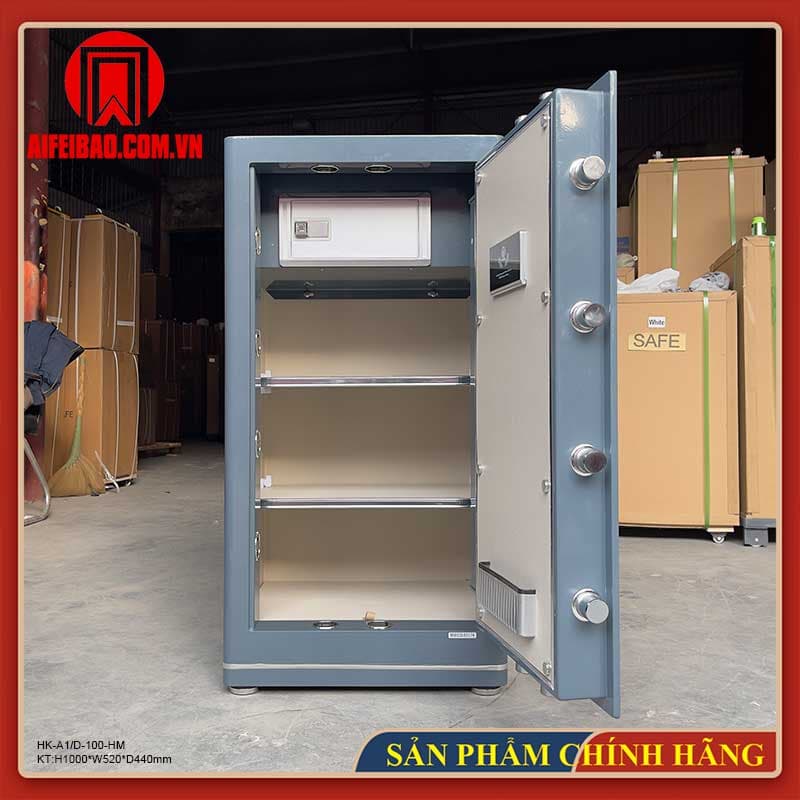 Két sắt Aifeibao HK-A1/D-100HM màu xanh xám mở cửa, ngăn nhỏ phía trên và hai đợt chia