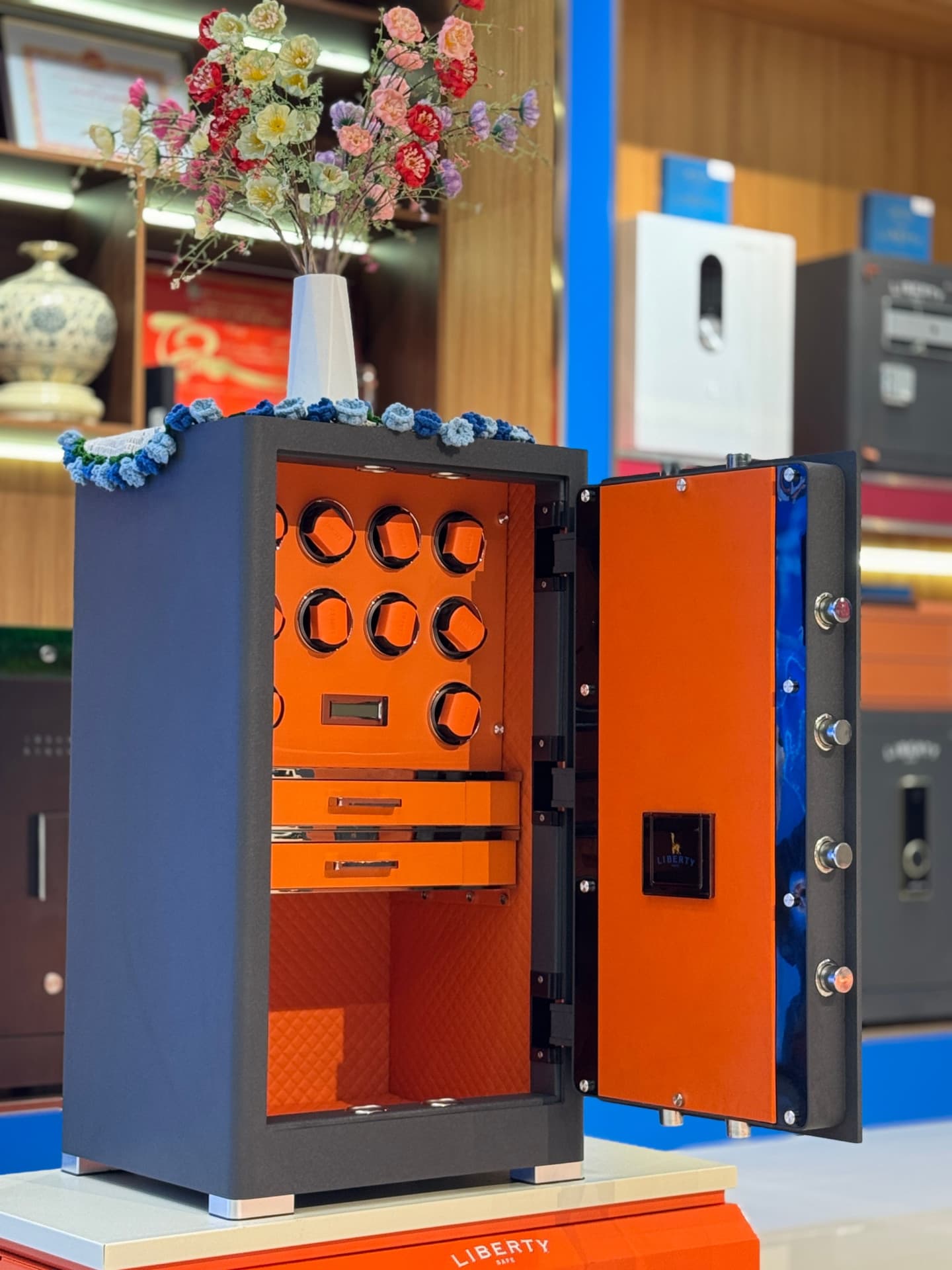 KÉT SẮT ĐỒNG HỒ CAO CẤP LIBERTY LB1000 PRO 10 WATCH WINDER 2 NGĂN KÉO - Nỉ Xám , Nỉ Vàng