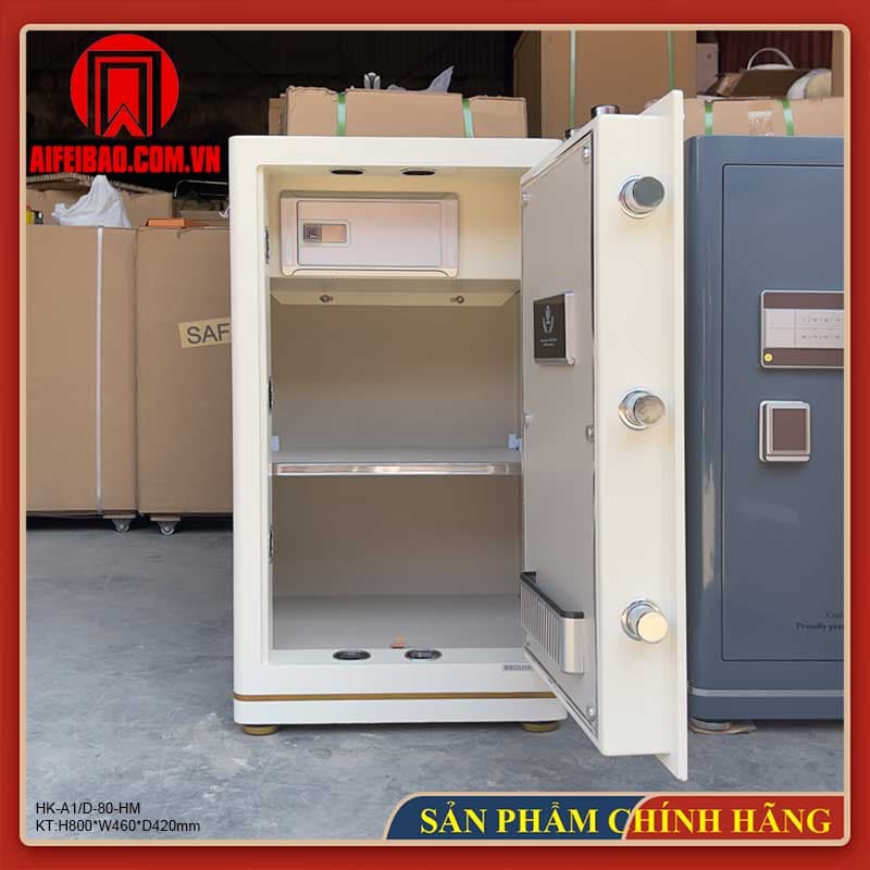 Két sắt Aifeibao HK-A1/D-80HM màu trắng mở cửa, ngăn nhỏ và hai đợt chia