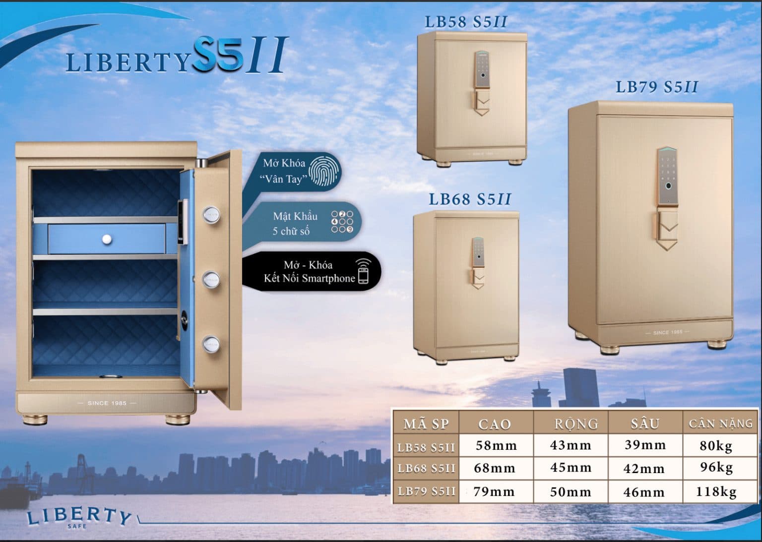 Két Sắt Liberty Premium LB68S5II - Khóa Vân Tay Điện Tử Kết Nối Điện Thoại