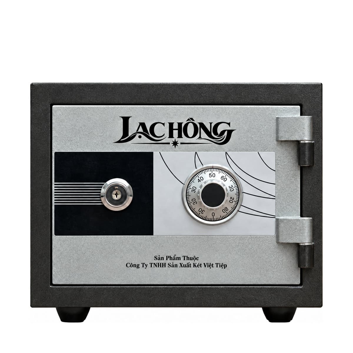 Két sắt Lạc Hồng KE38 A màu đen bạc, đóng cửa, mặt trước