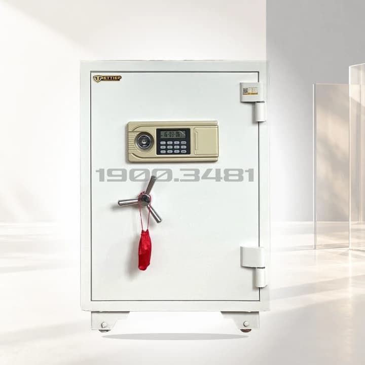 Két Sắt SC720 E - Khóa Điện Tử Phím Bấm trong không gian kính và ánh nắng dịu, ảnh ghép bối cảnh AI.