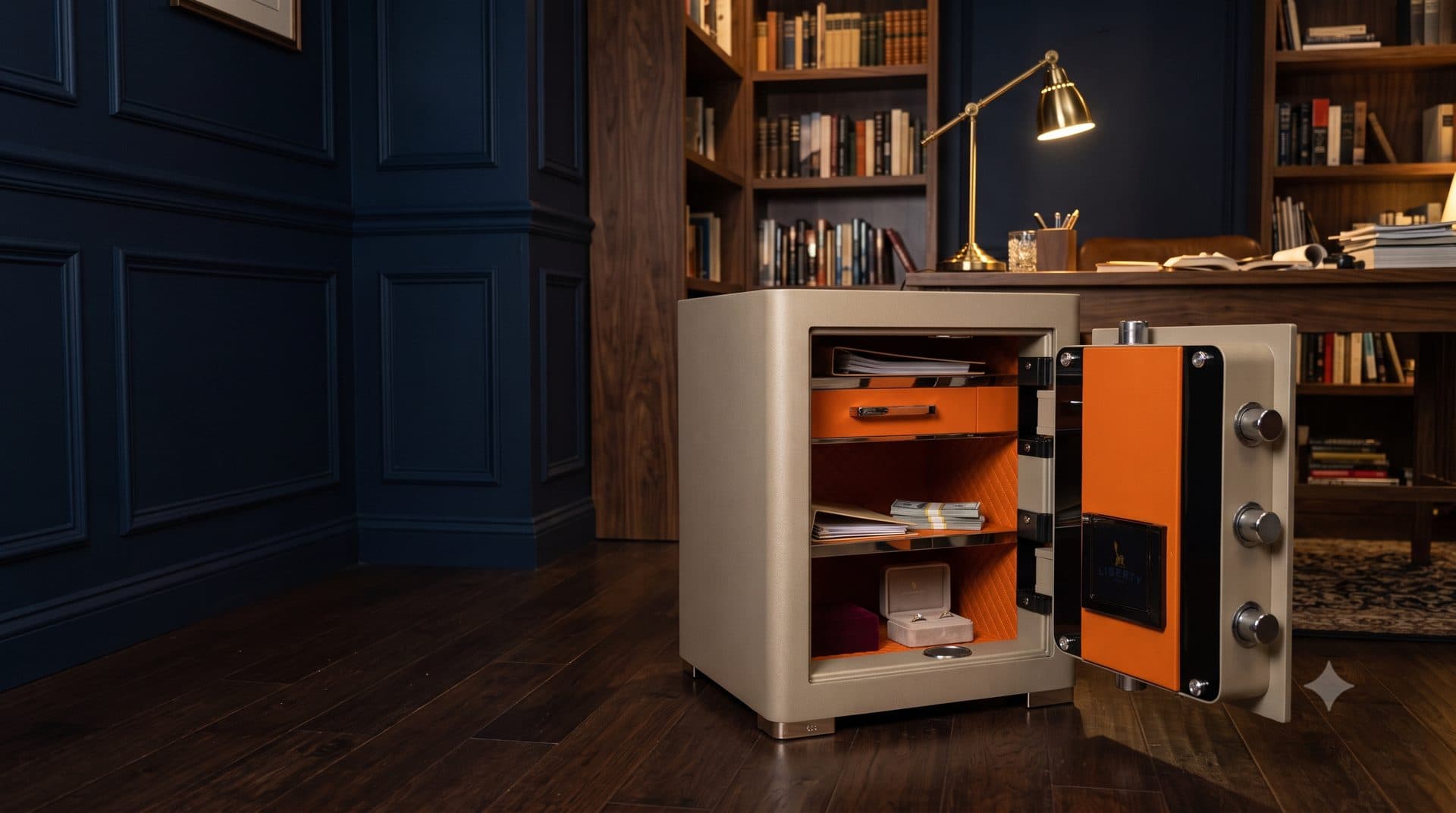 Két sắt Liberty LB50 Pro mở cửa trong phòng làm việc (ảnh minh hoạ)