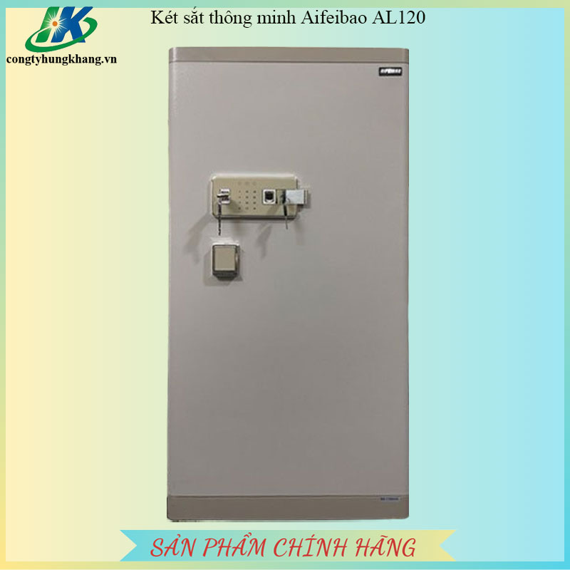 Mặt trước két sắt Aifeibao HK-M/D-120-AL màu ghi xám với chìa ở bảng khóa