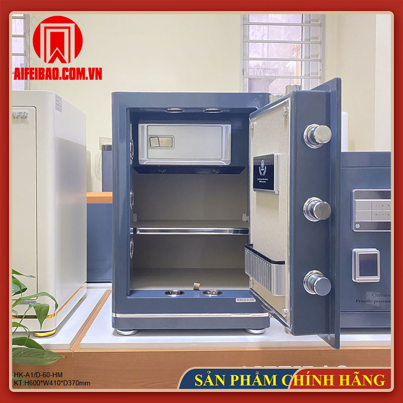 Két sắt Aifeibao HK-A1/D-60HM màu xanh xám mở cửa, đợt chia và ngăn nhỏ bên trên