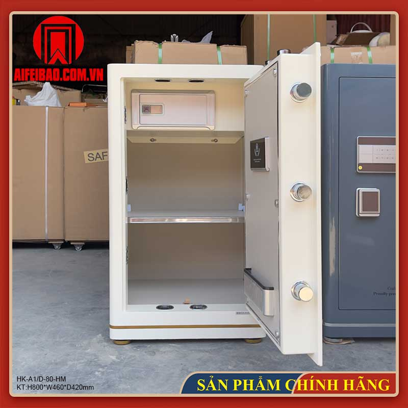 Két sắt Aifeibao HK-A1/D-80HM màu trắng mở cửa, ngăn nhỏ và hai đợt chia